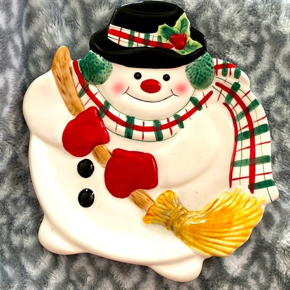 Fitz and Floyd Snowman plaid plate - Picture 1 of 3